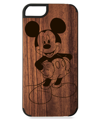 Дерев'яний чохол BIGLOOK на iPhone 5/5S/5SE з лазерною гравіровкою "Mickey Mouse" (Червоне дерево)