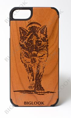 Дерев'яний чохол BIGLOOK на iPhone 6/6S (4.7”) з лазерною гравіровкою "Wolf" (Вишня)