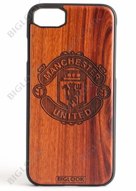 Деревянный чехол BIGLOOK на iPhone 7/8 (4.7") с лазерной гравировкой "FC Manchester United" (Красное дерево)