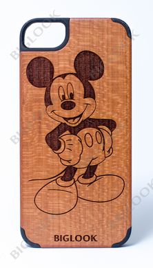 Деревянный чехол BIGLOOK на iPhone 5/5S/SE с лазерной гравировкой "Mickey Mouse" (Вишня)