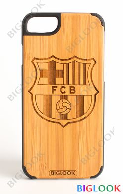 Деревянный чехол BIGLOOK на iPhone 6/6S (4.7") с лазерной гравировкой "FC Barcelona" (Бамбук)