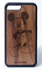 Дерев'яний чохол BIGLOOK на iPhone 7/8 Plus (5,5") з лазерною гравіровкою "Mickey Mouse" (Горіх)